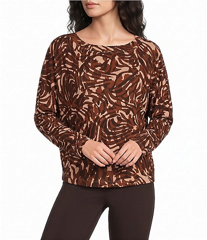 Democracy Knit Multi Print Boat Neck Bat Wing Long Sleeve Top