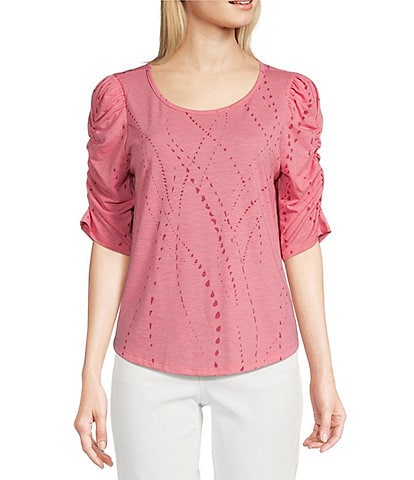 Democracy Knit Printed Scoop Neck Elbow Sleeve Top