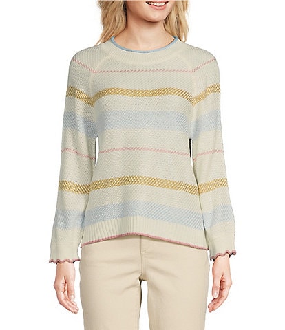 Democracy Multicolor Stripe Acrylic High Round Neck Long Sleeve Sweater