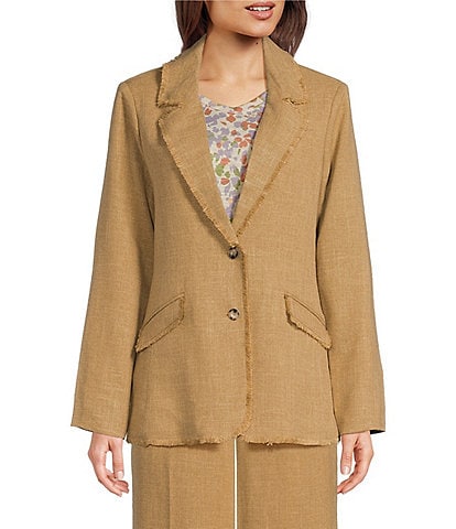 Democracy Notch Lapel Collar Frayed Edges Long Sleeve Two Button-Front Coordinating Blazer