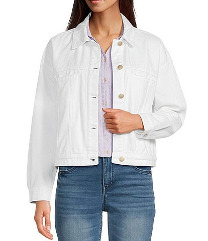 Democracy Oversized Point Collar Long Barrel Sleeve Hi-Low Hem Button Front Jacket