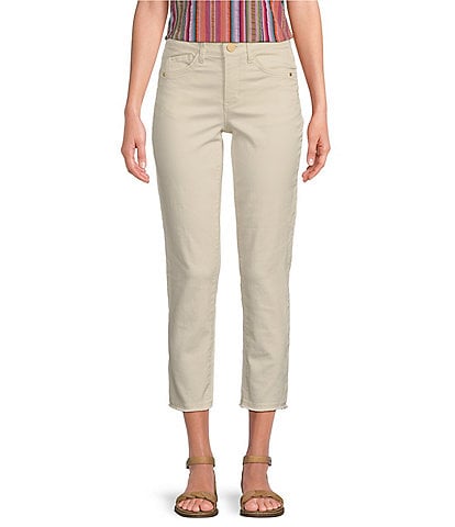 Democracy Petite Size #double;Ab#double;Solution® Embroidered Slim Straight Leg Frayed Hem High Rise Cropped Jeans