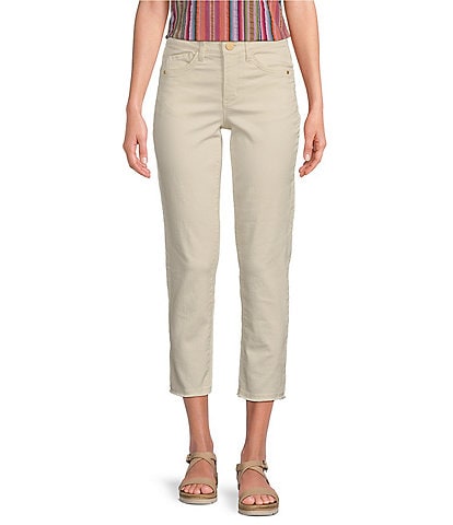 Democracy Petite Size #double;Ab#double;Solution® Embroidered Slim Straight Leg Frayed Hem High Rise Cropped Jeans