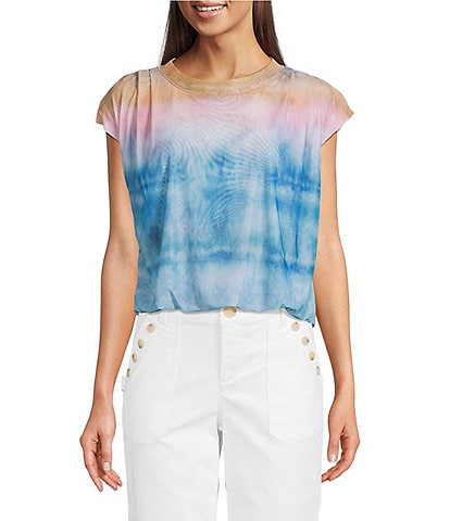 Democracy Petite Size Printed Scoop Neck Cap Sleeve Knit Top
