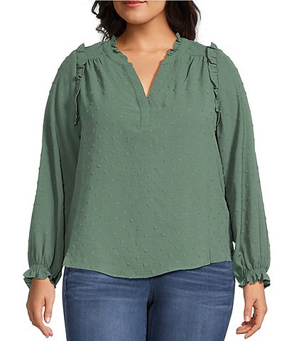 Ruby Rd. Plus Size Wrinkle Resistant Cotton Point Collar Long Sleeve Button  Front Shirt