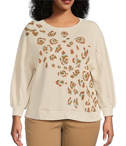 Democracy Plus Size Foiled Animal Screened Print Crew Neck Dropped Shoulder Top