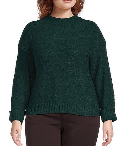 Democracy Plus Size Long Sleeve Double Banded Round Neck Sweater