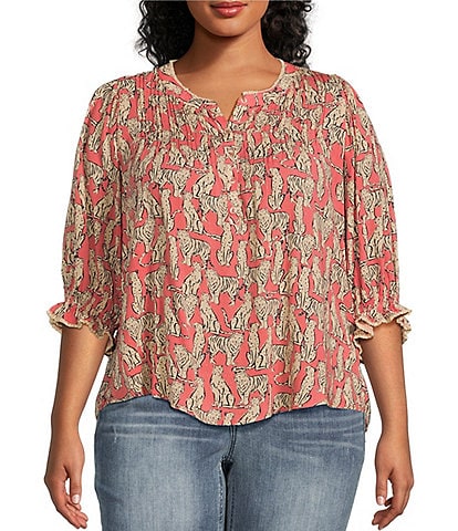Lucky Brand Plus Size Printed Peasant Top, Tops, Clothing & Accessories