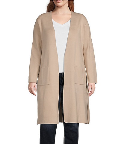 Dex Clothing Plus Long Sleeve Open-Front Long Cardigan