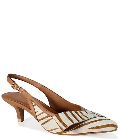Diba True Settle Down Zebra Print Calf Hair Slingback Kitten Heel Pumps
