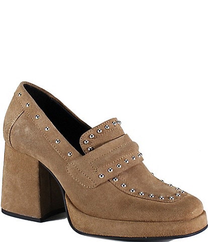 Diba True Song Notes Suede Stud Embellished Platform Heeled Loafers