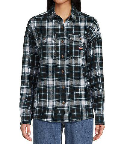 Dickies Long Sleeve Plaid Print Button Front Flannel Shirt