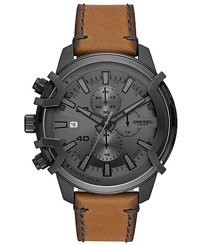 Diesel Griffed Chronograph Brown Leather Watch