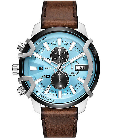 Diesel Men's 48mm Griffed Chronograph Brown Leather Strap Watch