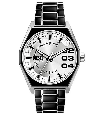 Diesel Men's Analog Scraper Three-Hand Black Lacquer and Stainless Steel Bracelet Watch