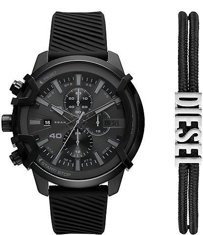 Diesel Men's Griffed Chronograph Black Silicone Watch and Bracelet Set
