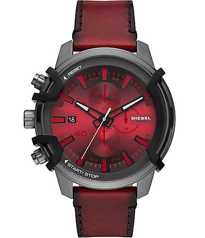 Diesel Men's Griffed Chronograph Red Leather Strap Watch