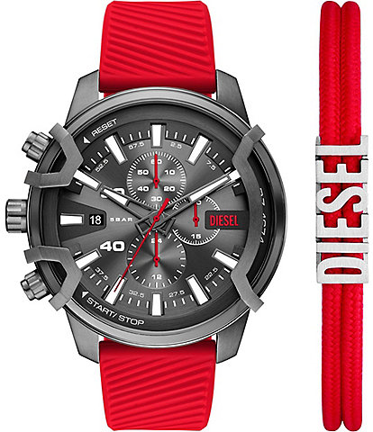 Diesel Men's Griffed Chronograph Red Silicone Strap Watch Set