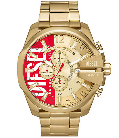 Diesel Men's Mega Chief Chronograph Gold-Tone Stainless Steel Round Bracelet Watch
