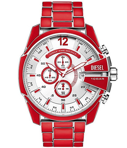 Diesel Men's Mega Chief Chronograph Red Enamel and Stainless Steel Bracelet Watch
