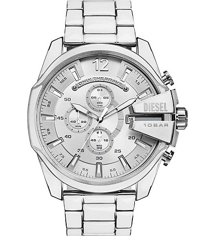 Diesel Men's Mega Chief Chronograph White and Stainless Steel Bracelet Watch