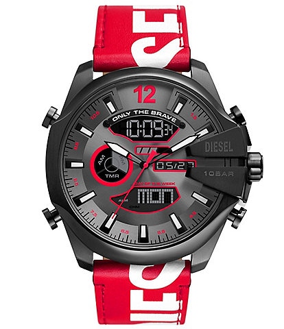 Diesel Men's Mega Chief Digital Analog Red and White Leather Strap Watch