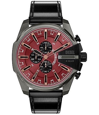 Diesel Men's Mega Chief Slim Chronograph Black Leather Strap Watch