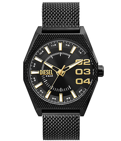 Diesel Men's Scraper Three-Hand Black Stainless Steel Mesh Bracelet Watch