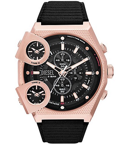 Diesel Men's Sideshow Rose Gold Chronograph Black Leather Strap Watch