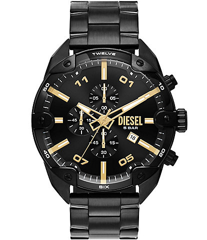 Diesel Men's Spiked Chronograph Black Stainless Steel Bracelet Watch