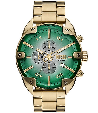Diesel Men's Spiked Quartz Chronograph Gold-Tone Stainless Steel Bracelet Watch
