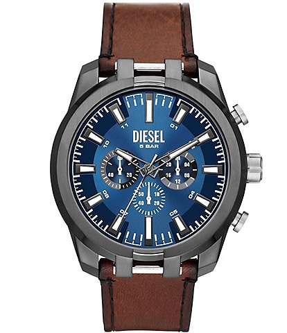 Diesel Men's Split Chronograph Brown Leather Strap Watch