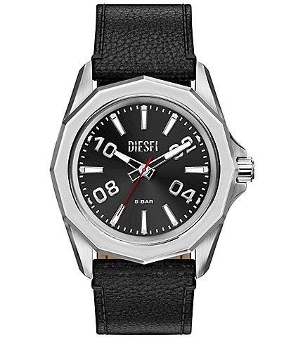Diesel Men's Stinger Three-Hand Black Leather Strap Watch