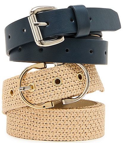 Dillard's Raffia & Midnight Blue Roller Buckle 2-for-1 Belt Set