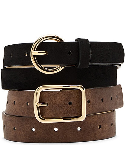 Dillard's 0.98#double; Round Buckle Faux Suede & 1.1#double; Rectangle Buckle Textured 2 For 1 Belt Set