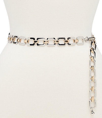 Dillard's 1#double; Square Ring Two Tone Metal Chain Belt