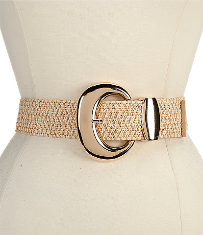 Dillard's 2#double; Oversized Round Buckle Raffia Belt