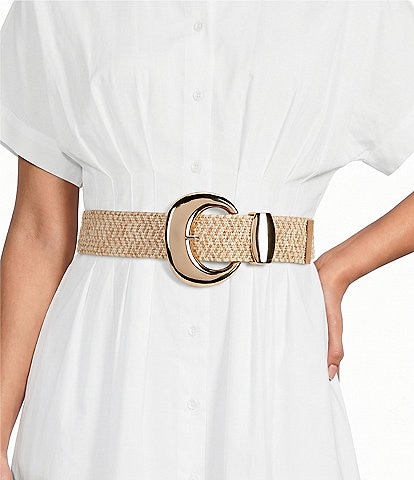 Dillard's 2#double; Oversized Round Buckle Raffia Belt