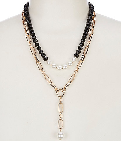 Dillard's Beaded Necklace & Paperclip Chain Pearl Drop Short Multi-Strand Necklace