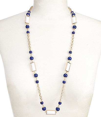 Dillard's Beaded Rectangular Stone Station Long Strand Necklace