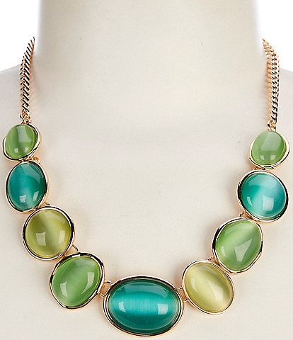 Dillard's Blue & Multi Green Cats Eye Cab Frontal Collar Necklace