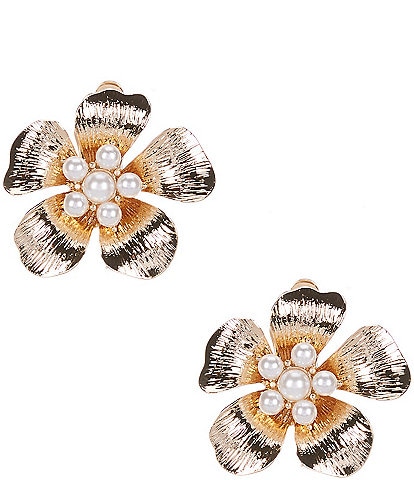 Dillard's Brushed Gold Flower Pearl Clip On Earrings