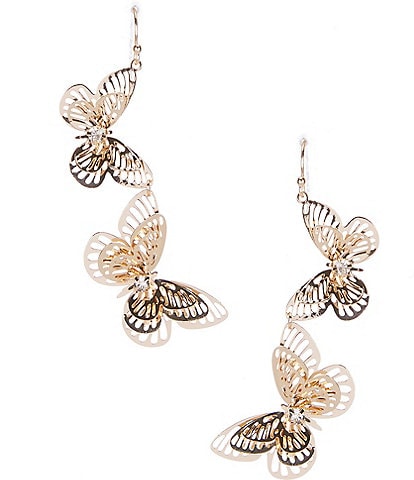 Dillard's Crystal Butterfly Etching Double Drop Earrings