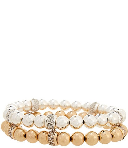 Dillard's Ccb & Crystal Pave Bead Stretch Bracelet Set
