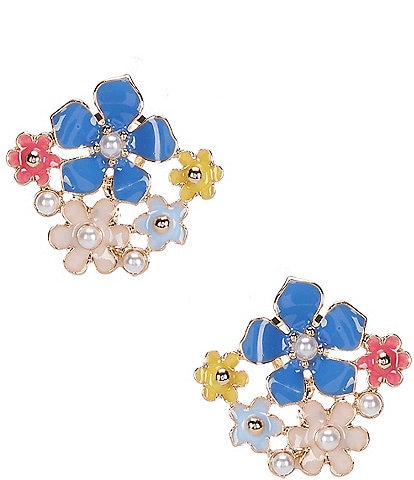 Dillard's Cluster Multi Flower Pearl Embellished Clip Earrings