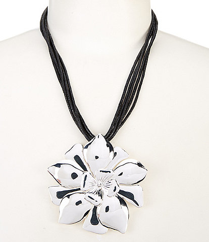 Dillard's Cord Metal Rose Short Pendant Necklace
