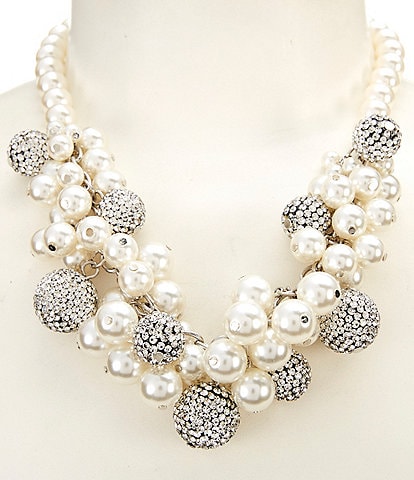 Dillard's Crystal Fireball & Pearl Cluster Frontal Collar Statement Necklace