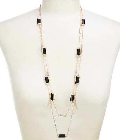 Dillard's Crystal Pave Bar & Jet Enamel 2 Row Station Long Strand Necklace
