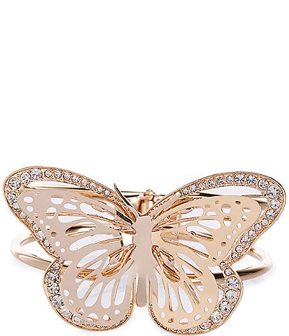 Dillard's Crystal Pave Butterfly Etching Hinge Statement Bracelet