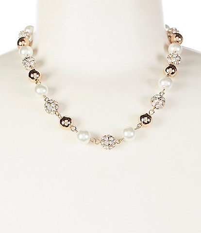 Dillard's Crystal Pave Fireball & Pearl Collar Necklace